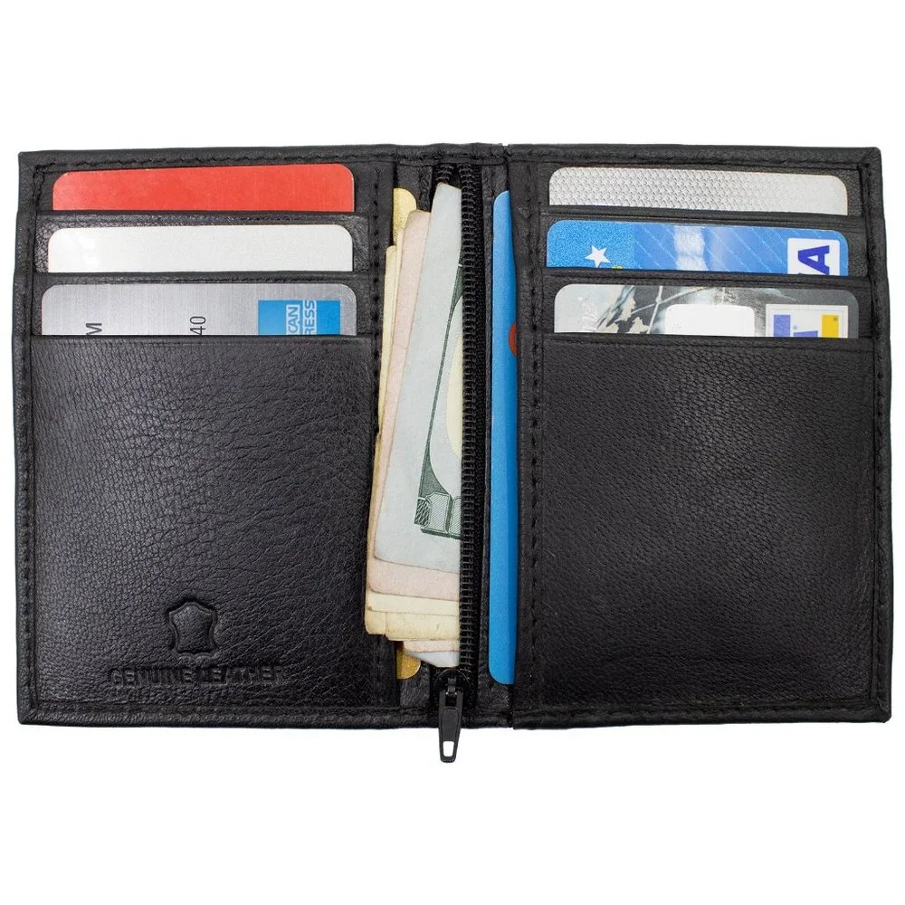 Black Genuine Leather Men's Bifold Credit Card Case Mini Card Wallet